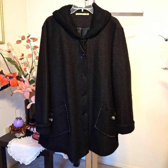 NWOT tara vao Unique Designed Quality Black Wool Blend Fall Winter Pea Coat - Picture 1 of 14